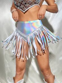 SHEIN ICON Women's Y2K Music Festival Laser Cut Splice Fringe Hem Midi Skirt Women Bottoms