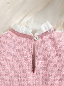 SHEIN 嬰兒女寶寶夏季新款可愛泡泡袖洋裝帶蕾絲領子和蝴蝶結 - 粉色 - 查看 4