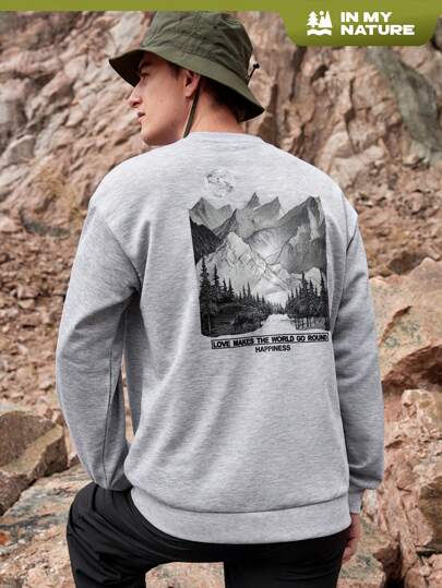 SHEIN In My Nature 男士風景&標語印花戶外運動衛衣