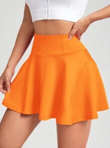 SHEIN EZwear 針織運動休閒高腰裙 - 橘色 - 查看 6