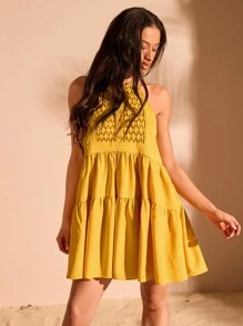 Forever 21 波西米亞風格黃色綁頸裙 - 黃色 - 查看 5