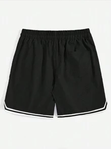 ROMWE MEN Prep Quần short cạp rút họa tiết chữ cái cho nam, đi học - màu đen - Xem 2