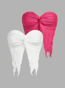 Sweetina Conjunto de 2 piezas para mujer estilo Y2K de primavera, top sin tirantes con nudo retorcido de unicolor y frente dividido, adorable conjunto de top de verano