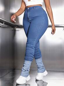 SHEIN SXY Kích thước lớn Của phụ nữ Đàn hồi Nhăn nheo Denim Quần bó sát - Nhiều màu - Xem 1