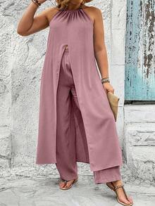 SHEIN Clasi 大尺碼純色寬鬆休閒2件式套裝 - 粉色 - 查看 5