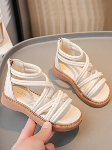 1雙女童時尚羅馬風格涼鞋,軟質防滑鞋底,舒適休閒鞋,適用於家庭、海灘和假日