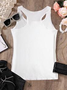 INAWLY Women's Heart & Paw Print Backless Tank Top With Cutout - White - View 2