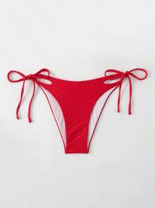 SHEIN Swim Ladies' Solid Side-Tie Bikini Bottom Summer - Red - View 8