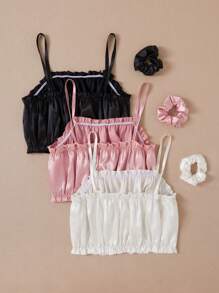 Tween Girl 3pcs Solid Color Ruffle Hem Camisole Tops