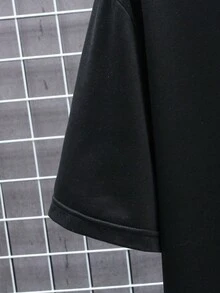 Nam Quá lớn In Hoa hồng Thả vai Áo thun - màu đen - Xem 5