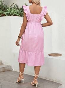 SHEIN Cap Sleeve Blue And White Stripes Nursing Dress For Maternity