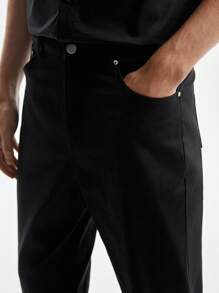 AKNOTIC Business Casual Cotton Stretch Slim Fit Woven Straight Pants - Black - View 7