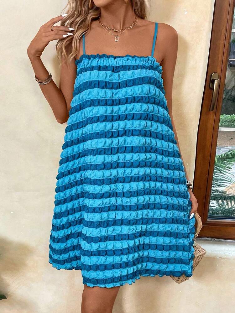 Women's Color Block Striped Ribbed Cami Dress