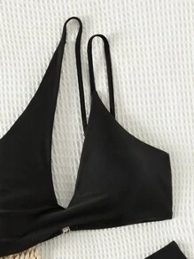 SHEIN Swim Summer Beach Ladies' One-Shoulder Two-Piece Bikini Set Music Festival - Black - View 8