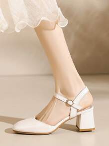 Women's Chunky Heels Mary Jane Pumps With Open Back - Beige - View 5