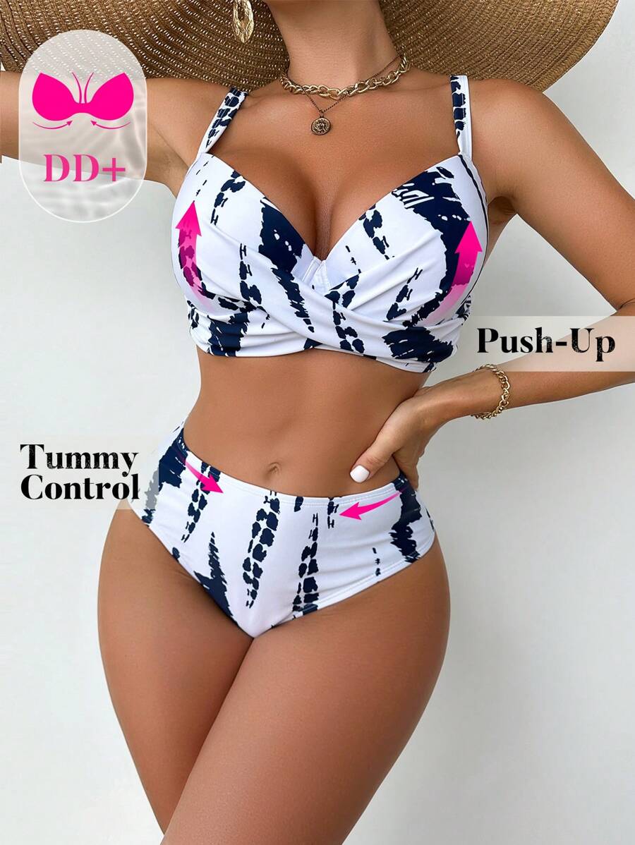 Swim DD+ Summer Beach Women's Tie-Dyed Printed Bikini Set Carnival - Multicolor - View 1