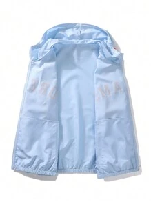 Men's Letter Printed Zipper Closure Drawstring Hooded Jacket