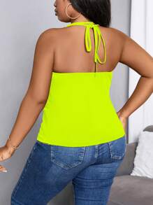 Maweii Kích thước lớn Màu thuần Halter Neck Áo ba lỗ - màu xanh lá - Xem 2