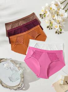 SHEIN Panties Triangulares De Encaje De Color Sólido Con Parches - Multicolor - Ver 1