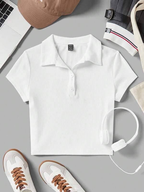 SHEIN EZwear Camiseta Blanca De Punto De Ajuste Delgado