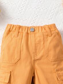 Pantalones Vaqueros De Trabajo De Pierna Recta Para Bebé Niña - Naranja - Ver 6