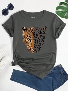 INAWLY 女士豹纹圆领短袖 T 恤图案猎豹印花 T 恤女式上衣