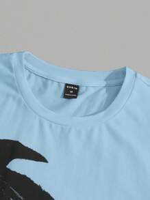 Manfinity VCAY Men's Knitted Bird Printed Short Sleeve Top And Pants Set - Blue - View 3