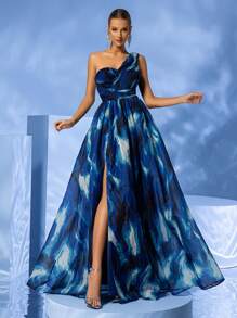 YISIKADO Women Sleeveless Tie-Dye Printed Vacation Style Dress Elegant Formal Evening Prom Wedding Guest Gown, For Graduation, Dinner,Party Dress - Multicolor - View 2