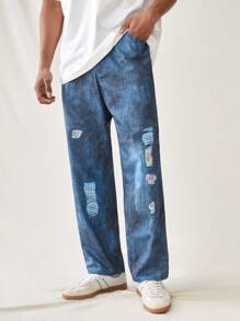 Manfinity VCAY Men's Casual Weave Printed Jeans Style Long Pants - Blue - View 3