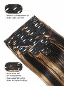 160g 10 Pcs/Set Highlight Clip In Real Human Hair Extensions Silky Straight Black Mixed With Brown Clip Ins Hair Extensions - S1/27 - View 5