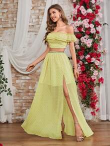 Double Crazy Women's Ruffle Off Shoulder Top With Skirt Set - Yellow - View 5