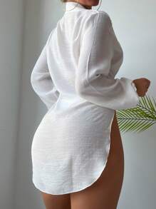SHEIN Swim Summer Beach Solid Color Side Split Longline Cover-Up