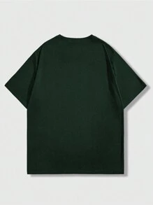 ROMWE MEN Grunge Punk Men's Portrait Printed Short-Sleeved T-Shirt, Suitable For Daily Wear In Spring And Summer, School - Green - View 2