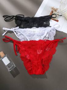 3入組花邊綁帶三角褲內衣 - 彩色 - 查看 3
