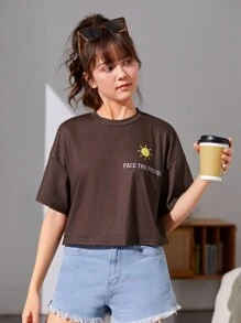 Thiếu niên Cô gái Lỏng lẻo Ngắn Top Cây trồng Áo thun Với In thư Ba Bộ - Nhiều màu - Xem 5