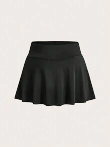 SHEIN EZwear 大尺碼女款純色裙褲 - 黑色 - 查看 3