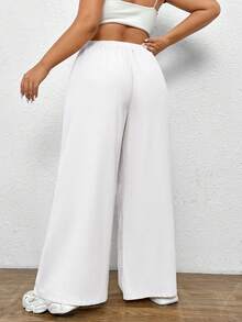 SHEIN EZwear Pantalones De Pierna Ancha Con Color Sólido De Talla Grande - Blanco - Ver 2