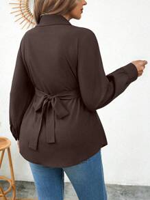 Rometta Áo sơ mi dài tay có nút kích thước cộng phía trước Cinching eo - màu nâu - Xem 2