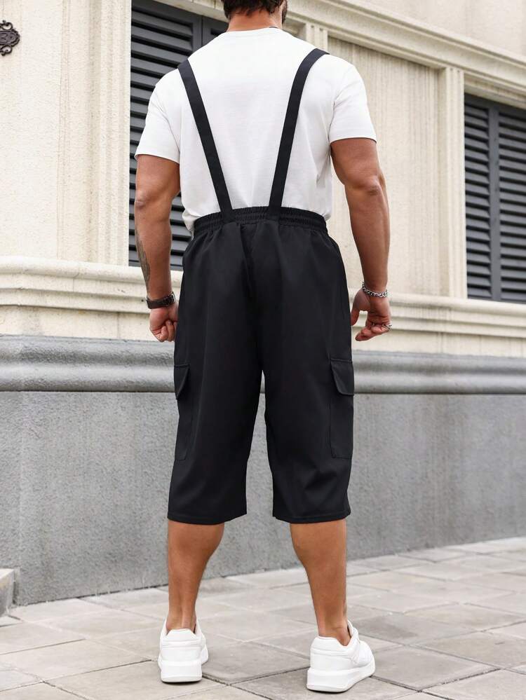 Men's Plus Size Loose Overalls With Drawstring Waist, Slanted Pockets