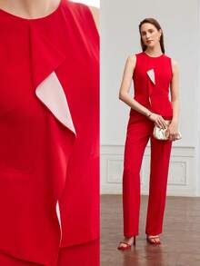 MOTF PREMIUM Colete Ajustado E Tecido Com Detalhe De Babado - Vermelho - Visão 10