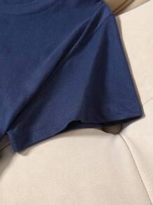 INAWLY 女士花卉印花短袖 T 恤 图案 T 恤 女士上衣 - 藏蓝色 - 查看 4