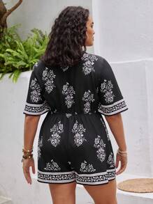 SHEIN VCAY Floral Printed Plus Size Jumpsuit With Bowknot On Front Chest - Multicolor - View 2