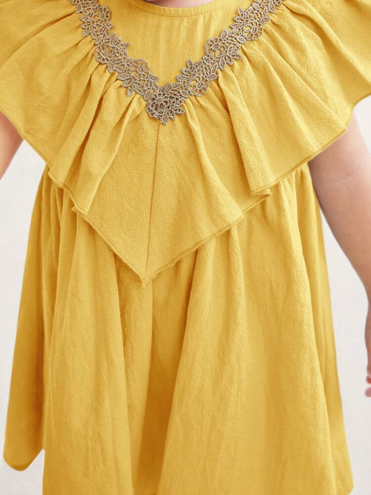 Baby Girl Casual Solid Color Ruffle Hem Sleeveless Loose Dress