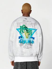 SUMWON Áo nỉ oversize in họa tiết - Màu be - Xem 1