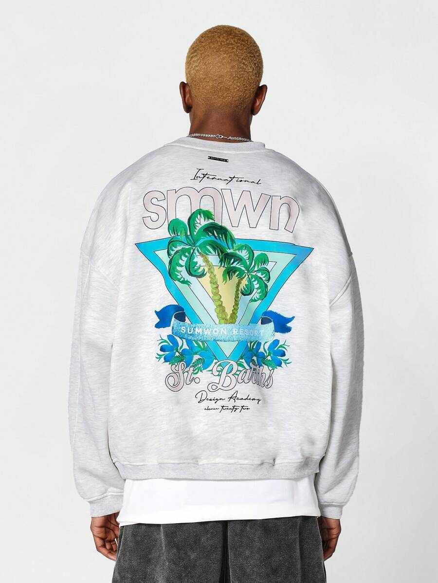 SUMWON Áo nỉ oversize in họa tiết - Màu be - Xem 1