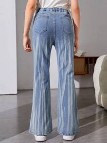 Teen Girl Washed Ripped Flare Jeans - Medium Wash - View 2