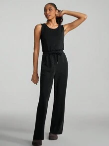 GLOWMODE SoftSerene Modal Open-Back Adjustable Drawstring Pocket Jumpsuit Daily Casual Lounge - Black - View 7