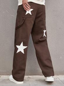 Manfinity LEGND Loose Men's Star Printed Baggy Jeans - Coffee Brown - View 2