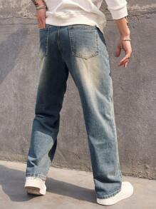 Manfinity EMRG Men Cotton Ripped Frayed Bleach Wash Straight Leg Jeans - Light Wash - View 2