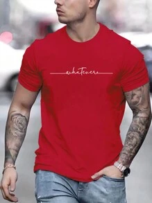 Manfinity Dauomo Men Letter Graphic Tee - Red - View 1